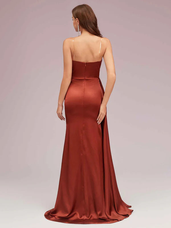 Robe Weitese sexy en satin doux, décolleté en cœur, sans bretelles, style sirène, robe de bal plissée